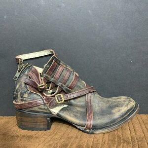 FREEBIRD BY STEVEN STAIR STRAPPY ANKLE BOOTS BROWN SIZE 7 Distressed Booties
